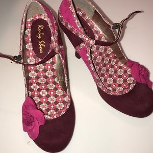 Ruby Shoo Garden of Possibilities heels in Merlot
